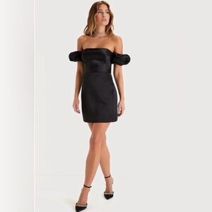 NWT Lulus- Significant Sensation Satin Off Shoulder Mini Dress in Black